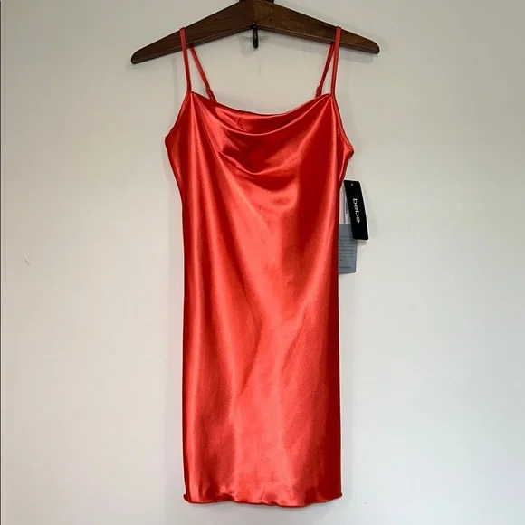 bebe | Dresses | Bebe Satin Cowl Neck Slip Mini Dress Orange | Poshmark
